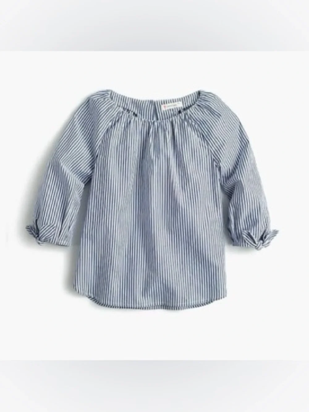 (A1) Crewcuts J.Crew Girls Blue‎ & White Striped Tie-Sleeve Blouse Top Size 12